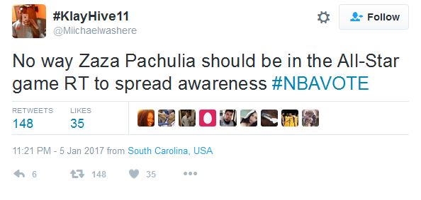 A tweet tricking people into voting Pachulia